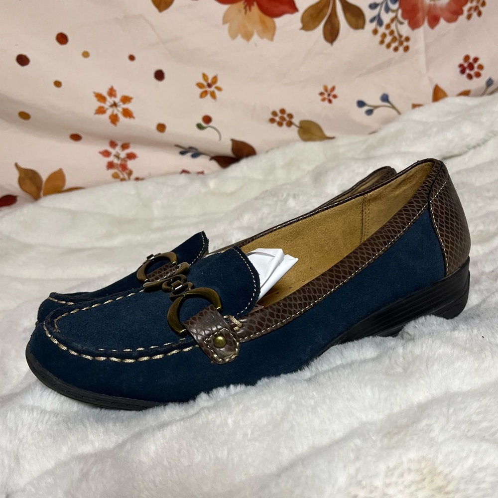 Natural Soul 9M Wakefield Leather Blue Suede Chain Accent SlipOn Workwear Loafer